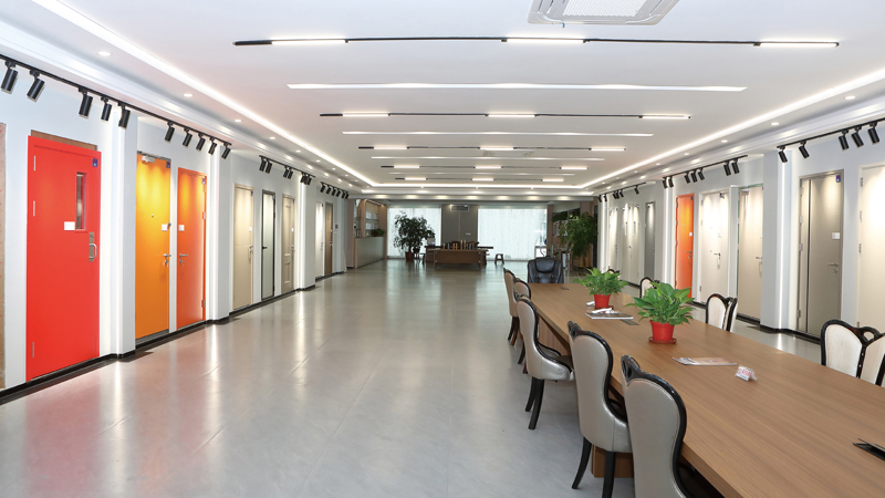 Qi'an Door Factory Showroom | Professional Door Manufacturer in China Qi'an Door showroom displaying steel fire doors and customized door solutions