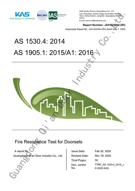 Australian standard steel frame timber leaf fire rated door single leaf J241225004-2R3 Qi An certified