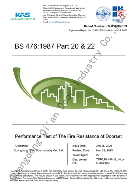BS standard 60 minute non insulated stainless steel fire rated glass door J241226002-1R1 Qi An UK project supply