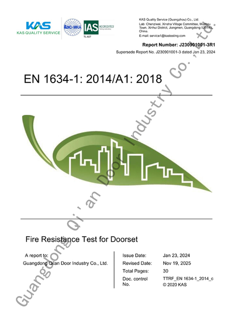 60 minute EN standard wooden fire rated door with glass vision panel single leaf Qi An Door Industry