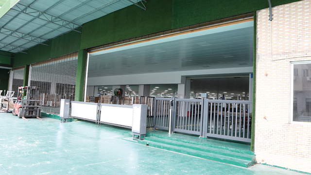 Factory entrance area for fire rated steel doors and wooden fire doors loading