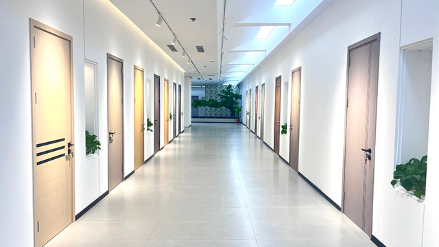 Corridor display of wooden fire rated doors and heat insulation door options