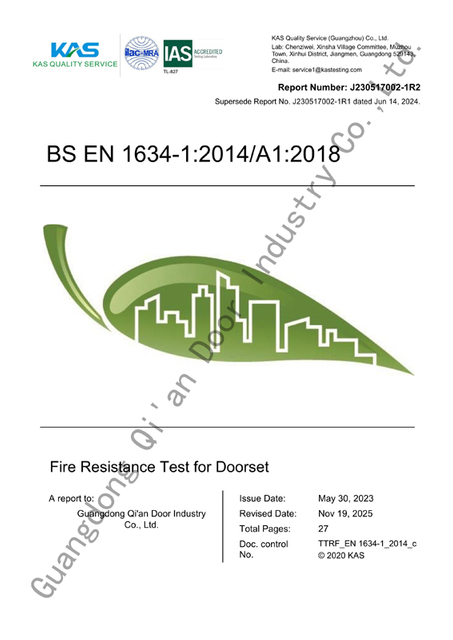 60-minute EN standard wooden fire rated door, single leaf, Qi An project supply (Tangxian Street)