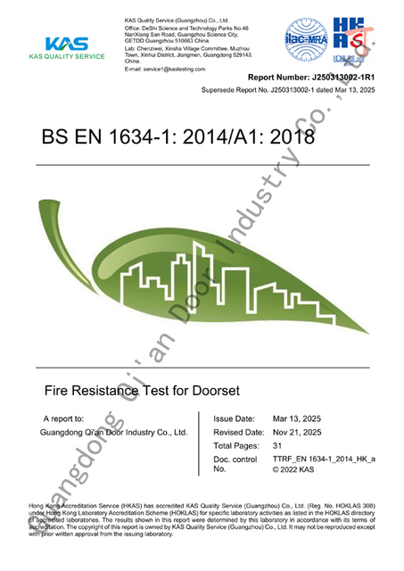 EN standard wooden fire rated double door with glass and floor spring J250313002-1R1 Qi An SS519 project supply